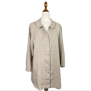 Flax Natural Sand 100% Linen Button Down Spread Collar Tunic Size Medium